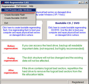 Главное окно программы HDD Regenerator