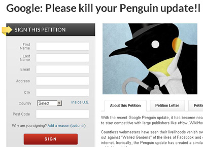 Петиция за отмену алгоритма Google Пингвин